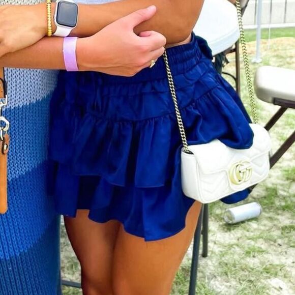 Women's Blue Navy Medium Sheer Gameday Mini Tiered Layered Skirt - Picture 2 of 3